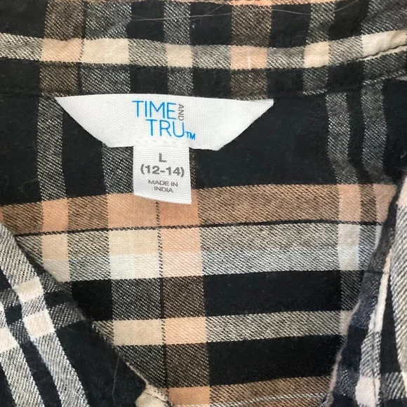 Time and Tru Women’s  Plaid Shirt in Black and Brown - Picture 2 of 3